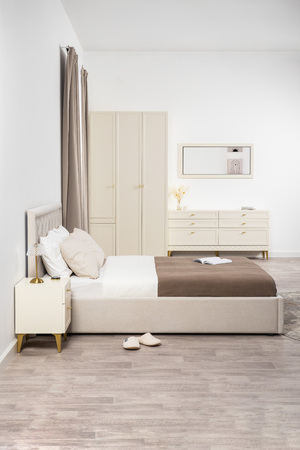 Кровать Марион 160 велюр OCEAN 002 бежевый с ортопедическим основанием и подъемным механизмом (спальное место 160 х 200)