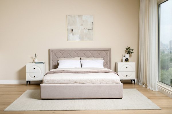 Кровать Марион 160 велюр OCEAN 005 темно-бежевый с ортопедическим основанием и подъемным механизмом (спальное место 160 х 200)