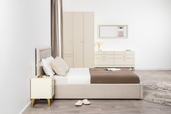 Кровать Марион 160 велюр OCEAN 002 бежевый с ортопедическим основанием и подъемным механизмом (спальное место 160 х 200)