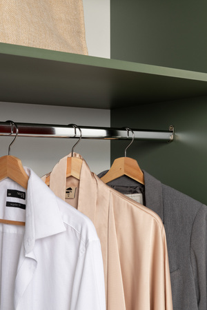 Шкаф для одежды Марион 16.340.03 дымчатый зеленый K521, олива шагрень AG 1050 ПВХ (собирается на любую сторону)