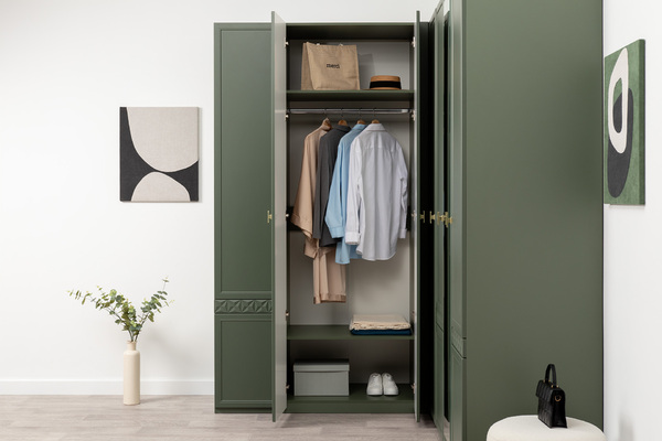 Шкаф двустворчатый Марион 16.340.02 дымчатый зеленый K521, олива шагрень AG 1050 ПВХ