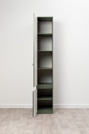 Шкаф-пенал Марион 16.340.01 дымчатый зеленый K521, олива шагрень AG 1050 ПВХ (собирается на любую сторону)