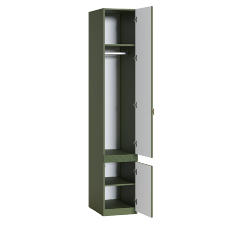 Шкаф-пенал Марион 16.340.01 дымчатый зеленый K521, олива шагрень AG 1050 ПВХ (собирается на любую сторону)