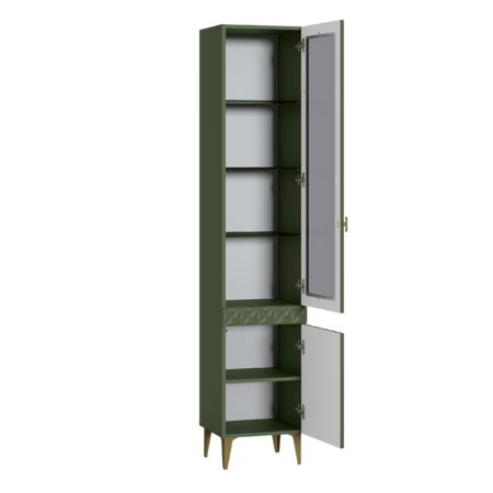 Шкаф-витрина Марион 16.397.01 дымчатый зеленый K521, олива шагрень AG 1050 ПВХ (собирается на любую сторону)