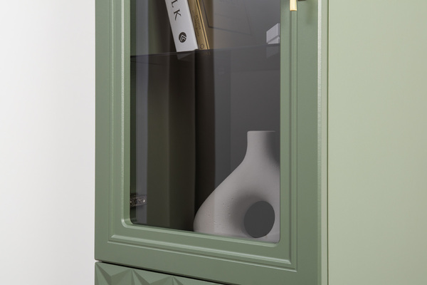 Гостиная Марион композиция 1 дымчатый зеленый K521, олива шагрень AG 1050 ПВХ, белый PE шагрень (собирается на любую сторону)