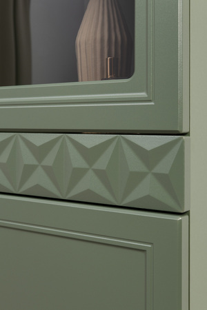 Шкаф-витрина Марион 16.397.01 дымчатый зеленый K521, олива шагрень AG 1050 ПВХ (собирается на любую сторону)