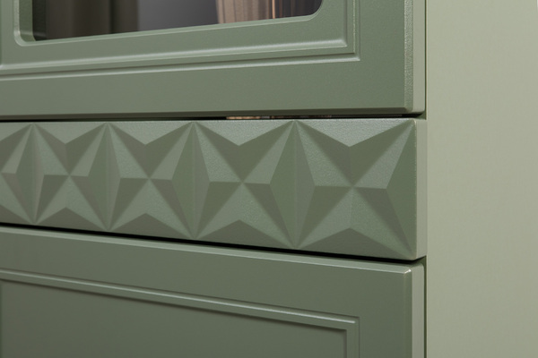 Гостиная Марион композиция 1 дымчатый зеленый K521, олива шагрень AG 1050 ПВХ, белый PE шагрень (собирается на любую сторону)