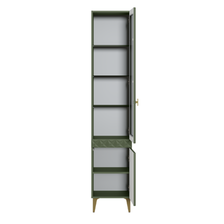 Шкаф-витрина Марион 16.397.01 дымчатый зеленый K521, олива шагрень AG 1050 ПВХ (собирается на любую сторону)