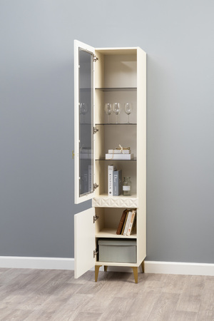 Шкаф-витрина Марион 16.397.01 слоновая кость С341 PE, слоновая кость 6898 ПВХ (собирается на любую сторону)