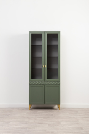 Шкаф-витрина Марион 16.397.02 дымчатый зеленый K521, олива шагрень AG 1050 ПВХ