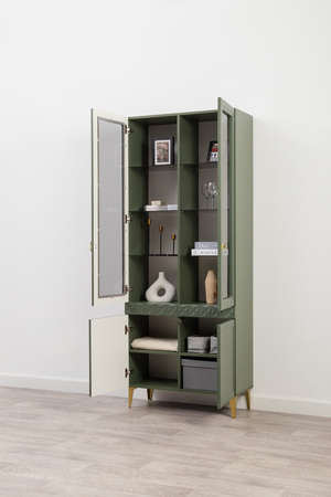 Шкаф-витрина Марион 16.397.02 дымчатый зеленый K521, олива шагрень AG 1050 ПВХ