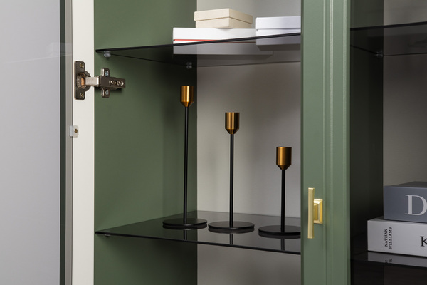 Шкаф-витрина Марион 16.397.02 дымчатый зеленый K521, олива шагрень AG 1050 ПВХ