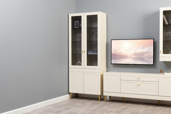 Шкаф-витрина Марион 16.397.02 слоновая кость С341 PE, слоновая кость 6898 ПВХ