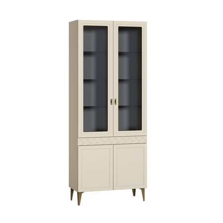 Гостиная Марион композиция 2 слоновая кость С341 PE, слоновая кость 6898 ПВХ, белый PE шагрень (собирается на любую сторону)