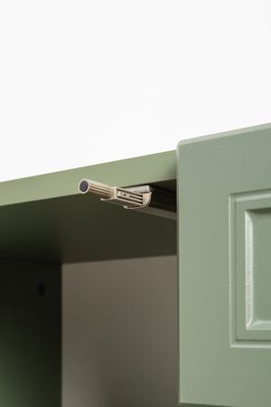 Гостиная Марион композиция 2 дымчатый зеленый K521, олива шагрень AG 1050 ПВХ, белый PE шагрень (собирается на любую сторону)