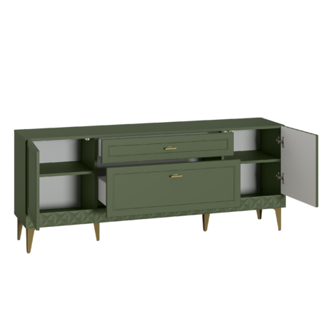 Гостиная Марион композиция 2 дымчатый зеленый K521, олива шагрень AG 1050 ПВХ, белый PE шагрень (собирается на любую сторону)