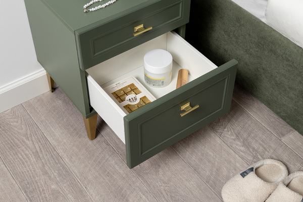 Тумба прикроватная Марион 16.14 дымчатый зеленый K521, олива шагрень AG 1050 ПВХ, белый PE шагрень