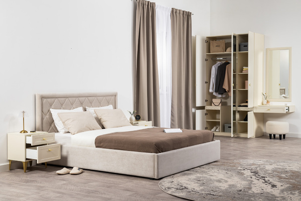 Тумба прикроватная Марион 16.14 слоновая кость С341 PE, слоновая кость 6898 ПВХ, белый PE шагрень