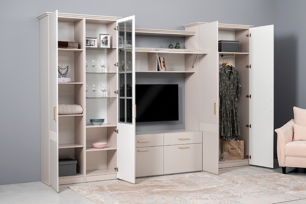 Тумба под ТВ Ричфорд 16.61 кашемир 5981 BS, моно керамика D166-2 ПВХ, белый PE шагрень